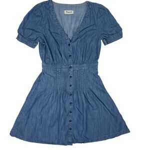 Madewell Women's 2 Denim Dress Button Front Blue Short Sleeve Casual